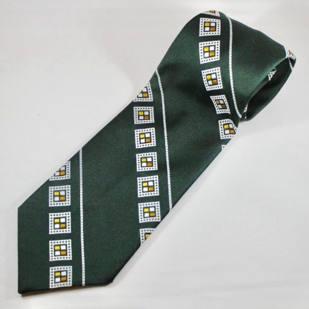 VTG 80s Wide Polyester Tie, Hunter Green Geometric